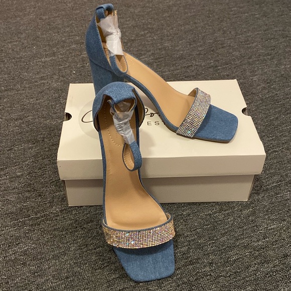 Cato Shoes - Cato Blue Denim Sandals with Rhinestone Strap